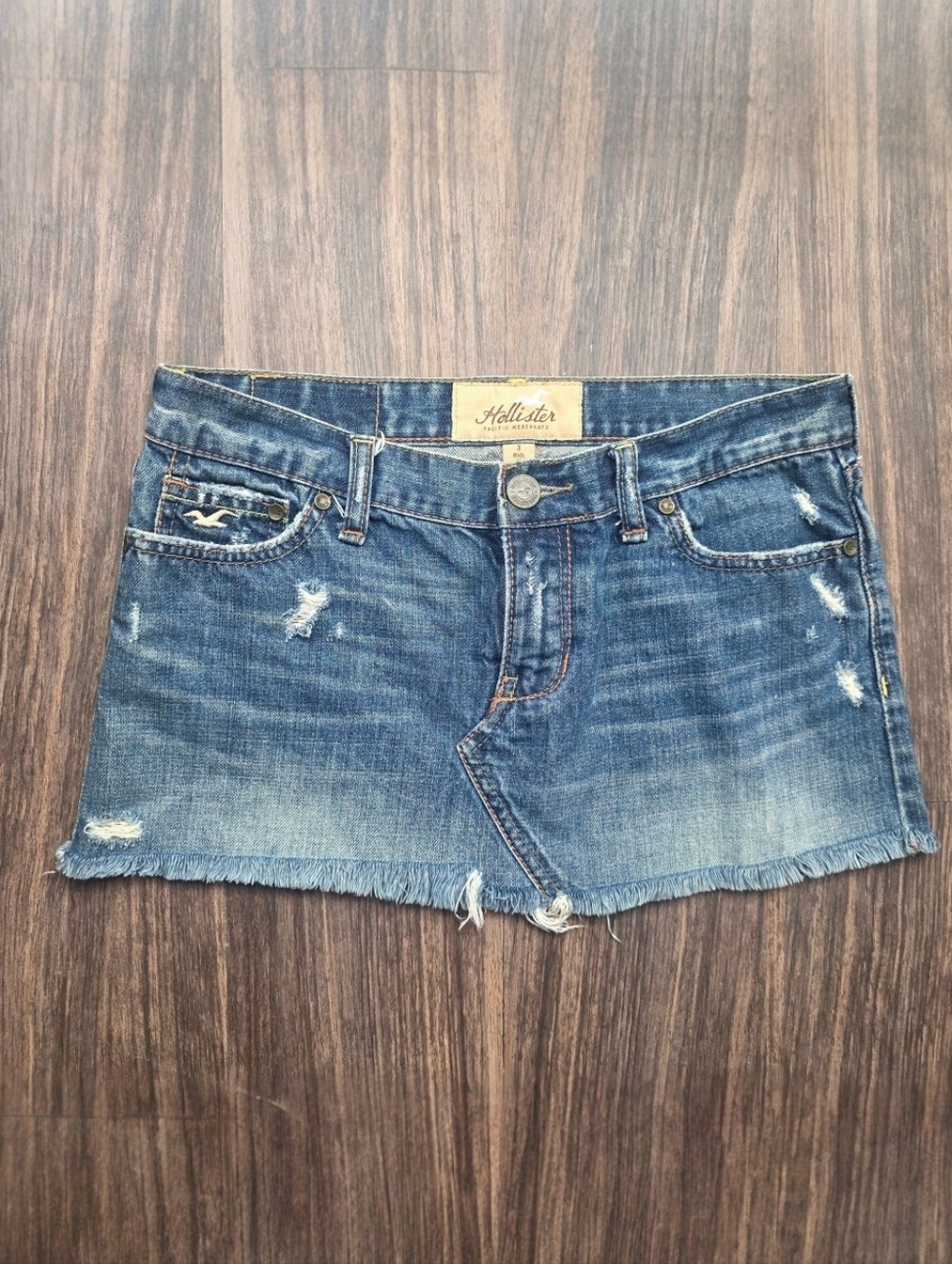 Vintage Hollister Low Rise Denim Micro Mini Skirt Size 3 Frayed Y2K 2000s